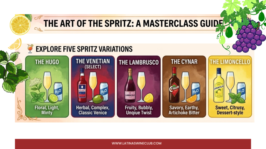 Five spritz variations with descriptions