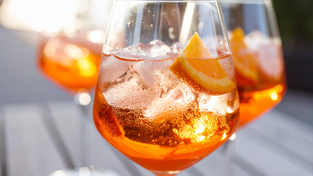 Chilled cocktails with orange slices